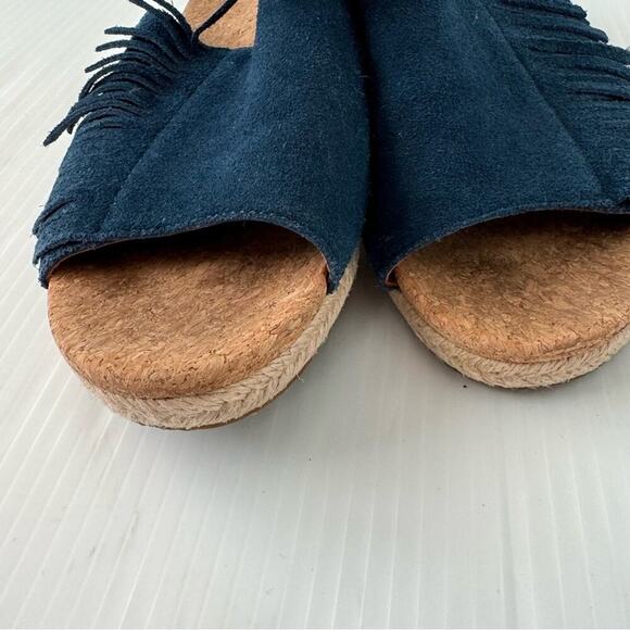 Ugg Dane suede fringe wedge espadrille sandals blue size 10 - Picture 3 of 8